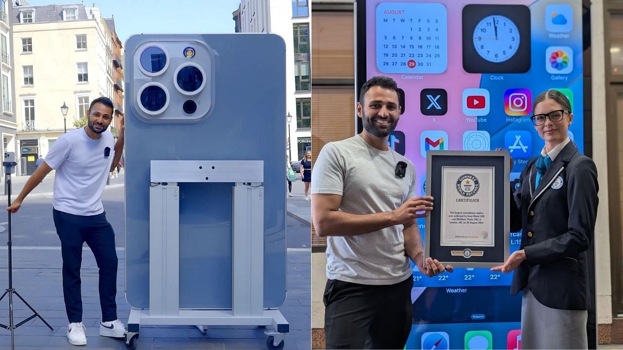 <div class="paragraphs"><p>British-Indian youtuber Arun Maini with the largest iPhone.</p></div>